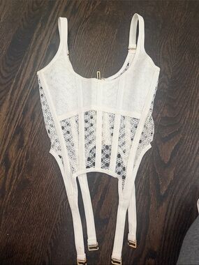 Dion Lee White Lace Bustier Corset Top with Garter Straps